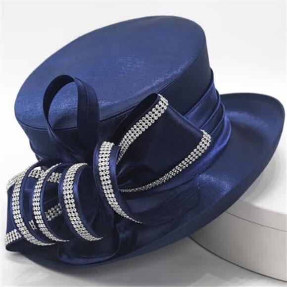 Women\'s Satin Dress Derby Hat w/Rhinestones